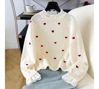 Jeune fille Chandail décontracté avec bordure en dentelle et motif en forme de cœur, Automne/Hiver 6Y,7Y,4Y,5YFruits & légumesTricots