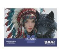 Jeune Fille Indienne Puzzle 1000 Pièces Loup Noir Puzzle Adulte Jeu Educatif Défi Jouets Et Enfants Cadeaux 70x50cm/1000pcs