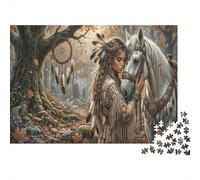 Jeune Fille indigènePuzzle DIY 1000 Pièces Cheval Blanc pour Grands-Parents Amélioration De La Mémoire Loisirs Créatifs Cadeau De Noël 38x26cm/1000pcs