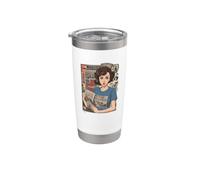 Jeune fille lisant un journal dans un design vintage Gobelet isotherme en acier inoxydable double paroi