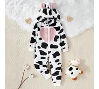 Jeune fille Mignon minimaliste noir et blanc Vache Patchwork Cœur sweat-shirt à capuche Combinaison de pyjama à manches longues en peluche 6Y,7Y,4Y,5YgraphiqueFlanelle