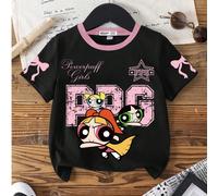 Jeune fille T-shirt décontracté à manches courtes avec garniture contrastée, style sportif mignon de dessin animé de ballet, nœud papillon teint, lettre rétro et motif de fleurs, de bulles, de bouton 