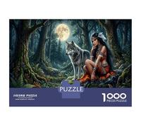 Jeune Fille tribalePuzzle Classique 1000 Pièces Complet Forêt sous la Pleine Lune pour Grands-Parents Amélioration De La Mémoire Activité Intérieure 52x38cm/1000pcs
