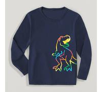 Jeune garçon 1 pièce De T-shirt de couleur casual avec imprimé dinosaure coloré, col rond et manches longues 80,90,100,110,120,130Animal,Portrait,Lettres,DinosauresÉtoffe