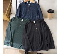Jeune garçon 3 pièces Style décontracté confortable Chemises polo à manches longues avec texture en tissu et boutons en bois, 3 couleurs, convient pour la maison, les loisirs, l'extérieur, les jeux, l