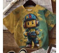 Jeune garçon Décontracté Créatif Console de jeu de dessin animé Motif humain en pixel Imprimé T-shirt à manches courtes de base, T-shirts assortis à la mode pour jeunes frères et sœurs 6Y,7Y,4Y,5YAnim