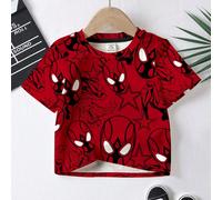 Jeune garçon décontracté Minimaliste col rond Cool Impression de masque d'araignée Ample T-shirt manches courtes, Convient pour l'été 6Y,7Y,4Y,5YAnimal,Cartoon,Portrait,Géométrique,UnicoloreTissu tric