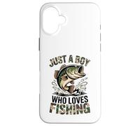 Jeune pêche Camouflage Bass Fish Just Boy Who Love Fishing Funny Coque pour iPhone 16 Plus