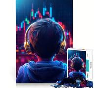 Jeune Trader avec Casque Audio Puzzle de 1000 pièces Jeu de mémoire Amusant Surface Lisse sans bavures Défi divertissant pour Les Loisirs (50x75cm)