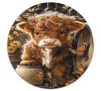 Jeune Vache Ferme Puzzle 1000 Pièces Rond Papier Puzzle pour Adultes Style Campagne