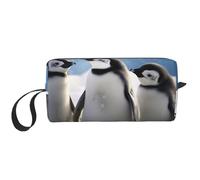 Jeunes pingouins avec de la neige imprimée Trousse de maquillage portable Trousse de maquillage Trousse de toilette Organisateur de sac à main pour femme, blanc, Taille unique, Trousse de maquillage