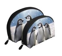 Jeunes pingouins avec des trousses de maquillage imprimées de neige 2 pièces Portable Shell Trousse de toilette de voyage Sac de rangement cosmétique pour femme, blanc, Taille unique, Trousse de