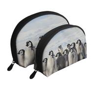 Jeunes pingouins avec des trousses de maquillage imprimées de neige 2 pièces Portable Shell Trousse de toilette de voyage Sac de rangement cosmétique pour femme, blanc, Taille unique, Trousse de