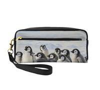 Jeunes pingouins avec neige - Trousse de maquillage en cuir avec dragonne - Portable - Trousse de toilette de voyage pour femme, Noir , Taille unique, Trousse de maquillage