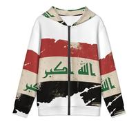 Jeunes Sweat À Capuche Zippé pour Adolescents Garçons Sweat Léger Imprimé Irak Drapeau National Design Patriotique Veste Décontractée Polyester Doux Confortable Respirant Quotidien