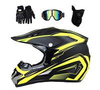 Jeunesse Enfant Casque de Motocross, Unisexe Intégral Hors Route Rue Courses VTT Casque de Moto, Downhill Enduro VTT BMX Dirt Bike Accident Casque, avec Lunettes Gants Masque(Yellow,S/52-53CM)