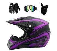 Jeunesse Enfant Casque de Motocross, Unisexe Intégral Hors Route Rue Courses VTT Casque de Moto, Downhill Enduro VTT BMX Dirt Bike Accident Casque, avec Lunettes Gants Masque(Purple,S/52-53CM)