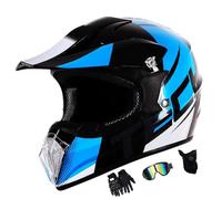 Jeunesse Enfant Hors Route Moto Casque, avec Gants Lunettes Masque, MTB VTT BMX Une Descente Quad Moto Cross Accident Casque Unisexe, Approuvé par Le Dot(V2,S(52-53))