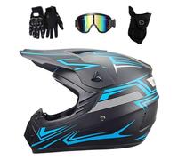 Jeunesse Enfant Intégral Casque Motocross Ensemble, avec Lunettes Gants Masque, Unisexe Mode Hors Route Rue Courses Moto Casques, Descente Enduro BMX MTB VTT Quad Dirt Bike Casque(Gris,M/54-55CM)