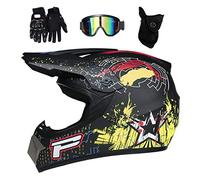 Jeunesse Enfant Visage Complet Casque Motocross, avec Lunettes Gants Masque, Unisexe Hors Route Sport MTB Moto VTT Scooter Casque, Une Descente MX Course d'enduro Quad Moto Cross Accident Casque ( Col