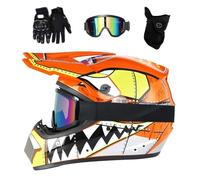 Jeunesse Enfants Casque de Motocross, avec Lunettes Gants Masque, Unisexe Intégral Hors Route Rue Courses Moto Casques, Descente Enduro BMX MTB VTT Quad Dirt Bikes Casque(Orange,S/52-53CM)