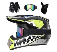 Jeunesse Enfants Casque de Motocross, avec Lunettes Gants Masque, Unisexe Intégral Hors Route Rue Courses Moto Casques, Descente Enduro BMX MTB VTT Quad Dirt Bikes Casque(Black,S/52-53CM)