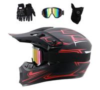 Jeunesse Enfants Casque de Motocross Ensemble, avec Masque Gants Lunettes, Dot Certifié Intégral Hors Route MTB Moto Accident Casque, Descente VTT Quad Enduro Course Casque