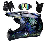 Jeunesse Enfants Casque Motocross, avec Lunettes Gants Masque, Adulte Unisexe Visage intégral MTB Moto Casque VTT Scooter Croix Casque, Descente Enduro MX Quad Vélo de Saleté Accident Casque ( Color :
