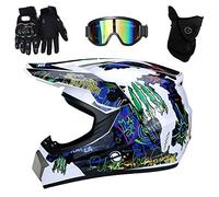 Jeunesse Enfants Casque Motocross, avec Lunettes Gants Masque, Adulte Unisexe Visage intégral MTB Moto Casque VTT Scooter Croix Casque, Descente Enduro MX Quad Vélo de Saleté Accident Casque ( Color :