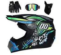 Jeunesse Enfants Casque Motocross, avec Lunettes Gants Masque, Double Sport Intégral Hors Route Scooter Moto Accident Casque, Descente BMX MTB VTT Enduro Quad Vélo Tout-Terrain Casque(KK,L/56-57CM)
