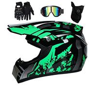 Jeunesse Enfants Casque Motocross, Intégral Hors Route MX Moto Casque VTT Scooter Casque, Descente Enduro MTB BMX Vélo Tout-Terrain Accident Casque, avec Lunettes Gants Masque(Noir,L/56-57CM)