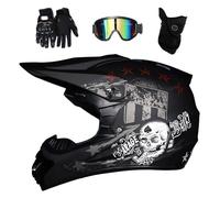 Jeunesse Enfants Intégral Casque de Motocross, avec Lunettes Gants Masque, Unisexe Mode Hors Route Courses Moto Karting Casques, Descente Enduro BMX MTB VTT Dirt Bike Casque(BB,S/52-53CM)