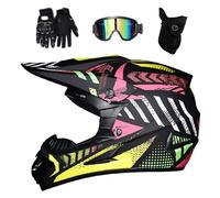 Jeunesse Enfants Intégral Casque de Motocross, avec Lunettes Gants Masque, Unisexe Mode Hors Route Courses Moto Karting Casques, Descente Enduro BMX MTB VTT Dirt Bike Casque(AA,M/54-55CM)