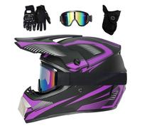 Jeunesse Enfants Intégral Casque de Motocross, avec Lunettes/Masques/Gants, Unisexe Double Sport Tout-Terrain Enduro Moto Accident Casques, Descente BMX MTB ATV Dirt Bikes Casque(Purple,M/54-55CM)