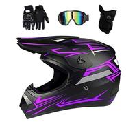 Jeunesse Enfants Mode MTB Casque de Motocross, Intégral Hors Route Rue Moto VTT Scooter Casques, Descente Enduro BMX Quad Dirt Bike Accident Casque, avec Lunettes Gants Masque(Purple,M/54-55CM)