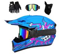 Jeunesse Enfants VTT Casque Motocross, avec Lunettes Gants Masque, Adulte Intégral Hors Route MTB Moto Casque, BMX Enduro Quad Dirt Bike Accident Casque, D.O.T Certifié (Color : Gris, Size : M/54-55