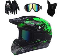 Jeunesse Visage Complet VTT Casque Motocross, avec Lunettes Gants Masque, Enfant Hors Route ATV Moto Accident Casque, Dot Certifié Une Descente BMX Quad Bike Course d'enduro Moto Cross Casque