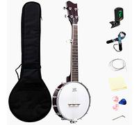 JeuRon Mini banjo ténor de 66 cm pour débutant, instrument de musique professionnel avec sangle, cordes, accordeur, médiators, 20 frettes, 12 supports, paquet cadeau (5 cordes)