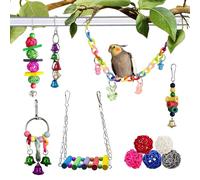 Jeux à mâcher pour oiseaux - Perchoir à mâcher debout | Ensemble de balançoires pour oiseaux et perroquets - pour Calopsite Cacatoès Conure Perruches Cocorite Canaris Mainate Cendres