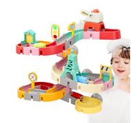 Jeux Bain - Circuit Billes Construction 3-7 Ans | Toboggan Baīgnoire Eau | Pistes Murales Ventouse | 47 Pièces Style Ville Ou 43 Pièces Thème Dinosaures | Ensemble Jeu Bain