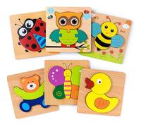 Jeux Bébé Cadeau Animaux Puzzle 6 Morceaux à Encastrements avec Cadre Animaux et véhicules Toys, Couleur aléatoire