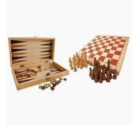 Jeux classiques 3 en 1 dans un coffret en bois, échecs, dames & backgammon