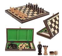Jeux Dames Bois Set Great Kingdom | 2 en 1 | Master of Chess Echiquier Voyage Brun | Chess Board 35cm | Chess Set | Jeu de Dames en Bois Luxe | Fait Main Jeux Dechec Adulte et Les Enfants