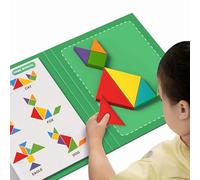 Jeux d'apprentissage Livre de puzzle Tangram magnétique en bois avec 96 blocs de défis Tangrams pour enfants, jouet éducatif défi pour adultes, jouets en déplacement pour enfants, garçons et fil