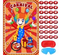 Jeux de cirque Pin The Nose on The Clown - Jeux de fête de carnaval pour enfants - Fournitures de fête d'anniversaire sur le thème du cirque - Grande affiche de jeux de clown avec 32 autocollants pour