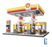 DeQUBE Jeu de construction Station-service Shell 1309 pièces Multicolore pour enfants