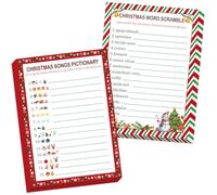 Jeux de fête de Noël à 40 joueurs - Cartes de questionnaires de Noël, jeu de chansons, jeu d'énigmes, jeux de brouillage de mots avec e réponse pour adultes, bureau, famille, grands groupes