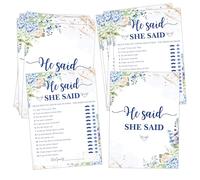 Jeux de fête prénuptiale à motif floral bleu, cartes de jeu He Said She Said pour 25 invités, jeux de fête de mariage, cadeaux de fête prénuptiale, fournitures de décoration de fête de fiançailles -03