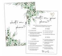 Jeux de fête prénuptiale, What's on Your Phone - Jeu minimaliste de fête de mariage pour adultes, 25 cartes de jeux de fête d'eucalyptus (12,7 x 17,8 cm), fournitures de fête d'enterrement de vie de