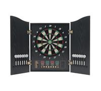 Jeux de Flechette Electronique,Cible de Fléchettes électronique avec Meuble en Bois Affichage LED,12 Fléchettes Jusqu'à 16 Joueurs,27 Jeux Différents, 243 Variantes de Jeu (Noir, 102 * 62cm)